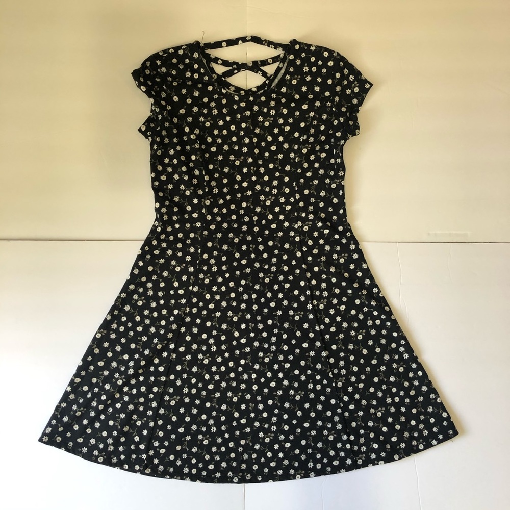 Girls Art Class Black Floral Crisscross Back Dress
